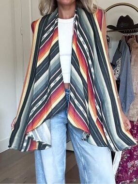 L&B Lucky & Blessed Boho Western Striped Multicolor Open Front Sleeveless Vest